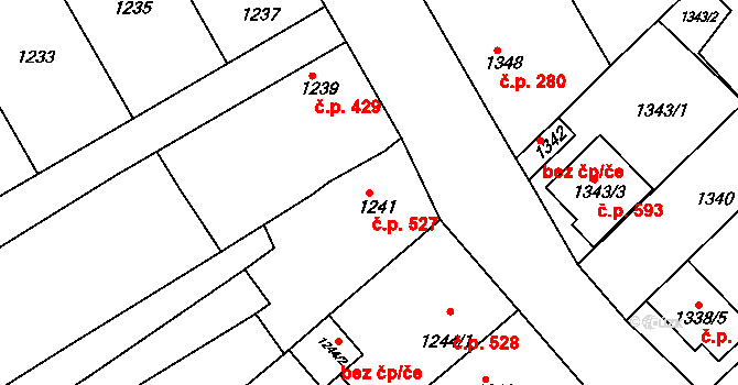 Hrušky 527 na parcele st. 1241 v KÚ Hrušky, Katastrální mapa