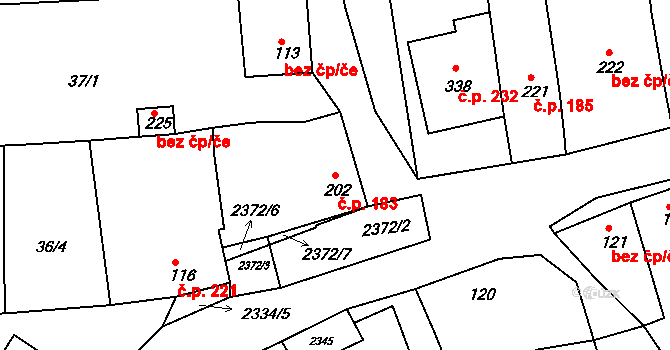 Morkůvky 183 na parcele st. 202 v KÚ Morkůvky, Katastrální mapa