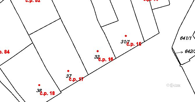Valtice 16 na parcele st. 32 v KÚ Valtice, Katastrální mapa