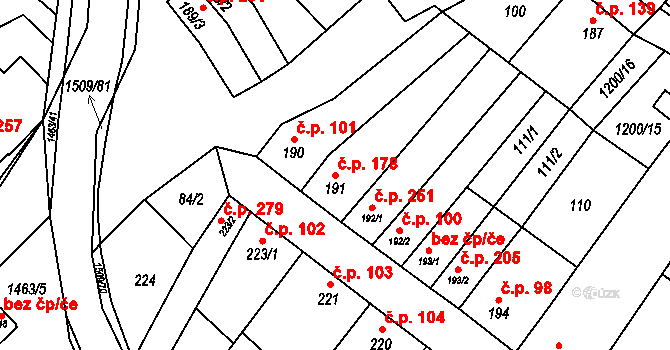 Kvasice 178 na parcele st. 191 v KÚ Kvasice, Katastrální mapa