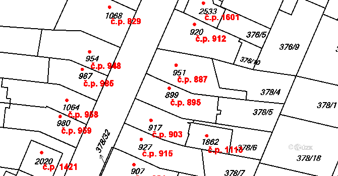 Bystřice pod Hostýnem 895 na parcele st. 899 v KÚ Bystřice pod Hostýnem, Katastrální mapa