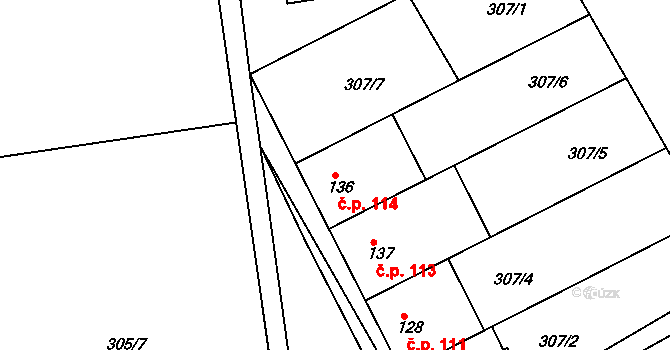Štětovice 114, Vrbátky na parcele st. 136 v KÚ Štětovice, Katastrální mapa