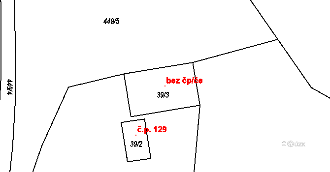Lešany 107737272 na parcele st. 39/3 v KÚ Lešany nad Sázavou, Katastrální mapa
