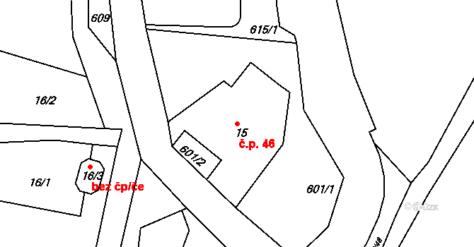 Rožany 46, Šluknov na parcele st. 15 v KÚ Rožany, Katastrální mapa