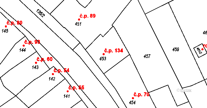 Přerov VI-Újezdec 134, Přerov na parcele st. 453 v KÚ Újezdec u Přerova, Katastrální mapa