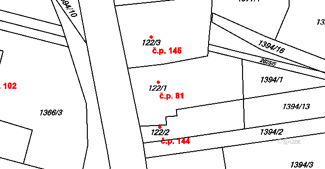 Lipník nad Bečvou VI-Loučka 81, Lipník nad Bečvou na parcele st. 122/1 v KÚ Loučka, Katastrální mapa