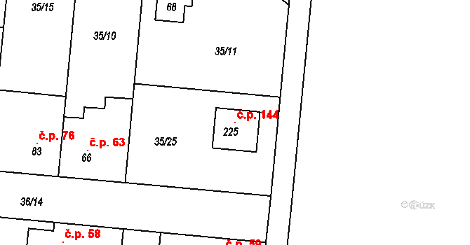 Máslovice 144 na parcele st. 225 v KÚ Máslovice, Katastrální mapa