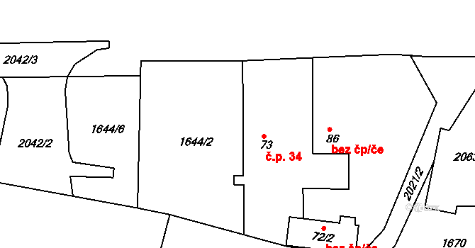 Bošov 34, Vrbice na parcele st. 73 v KÚ Vrbice u Valče, Katastrální mapa