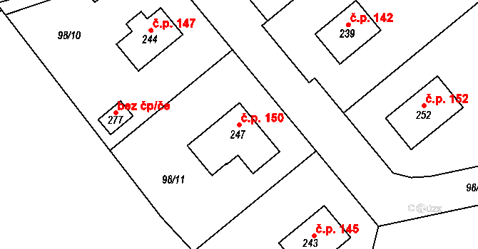 Loukovec 150 na parcele st. 247 v KÚ Loukovec, Katastrální mapa