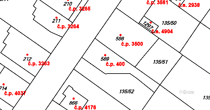 Jihlava 400 na parcele st. 589 v KÚ Bedřichov u Jihlavy, Katastrální mapa