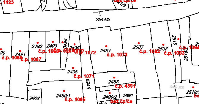 Jihlava 1073 na parcele st. 2497 v KÚ Jihlava, Katastrální mapa
