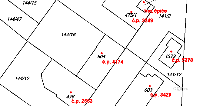 Jihlava 4174 na parcele st. 604 v KÚ Bedřichov u Jihlavy, Katastrální mapa