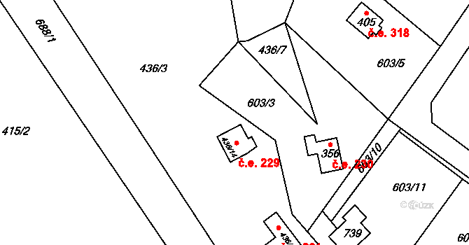 Kamenný Újezdec 229, Kamenný Přívoz na parcele st. 436/14 v KÚ Kamenný Přívoz, Katastrální mapa