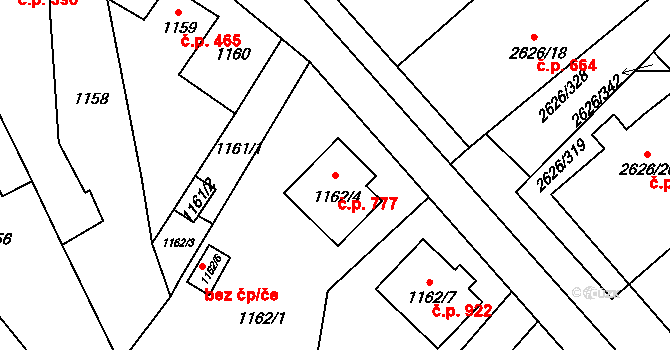 Doksy 777 na parcele st. 1162/4 v KÚ Doksy u Máchova jezera, Katastrální mapa