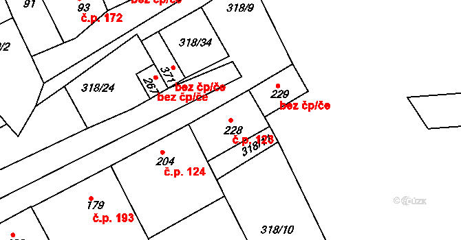 Ježov 123 na parcele st. 228 v KÚ Ježov, Katastrální mapa