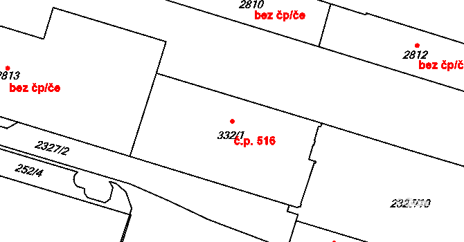 Kyjov 516 na parcele st. 332/1 v KÚ Kyjov, Katastrální mapa