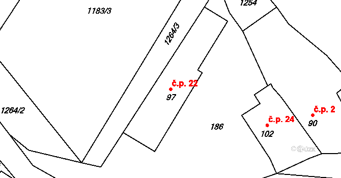 Radonice 22, Divišov na parcele st. 97 v KÚ Zdebuzeves, Katastrální mapa