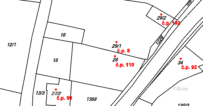 Cerhenice 110 na parcele st. 28 v KÚ Cerhenice, Katastrální mapa