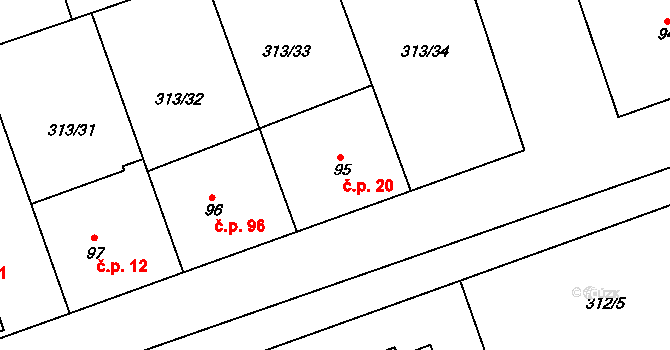 Hradišťko I 20, Veltruby na parcele st. 95 v KÚ Hradišťko I, Katastrální mapa