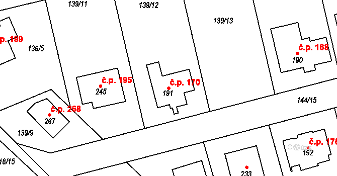Mratín 170 na parcele st. 191 v KÚ Mratín, Katastrální mapa