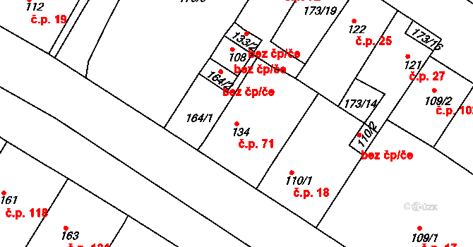 Zabrušany 71 na parcele st. 134 v KÚ Zabrušany, Katastrální mapa