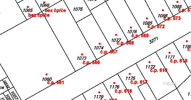 Mikulov 567 na parcele st. 1074 v KÚ Mikulov na Moravě, Katastrální mapa