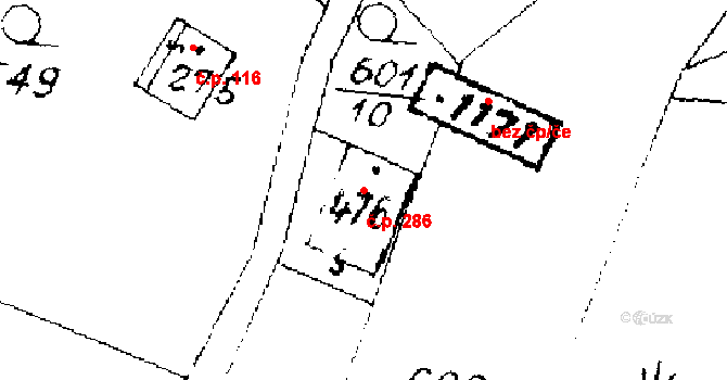 Písek 286 na parcele st. 476 v KÚ Písek u Jablunkova, Katastrální mapa