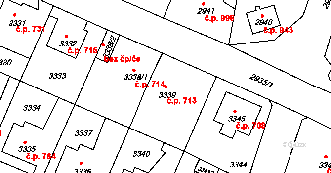 Děčín VI-Letná 713, Děčín na parcele st. 3339 v KÚ Podmokly, Katastrální mapa