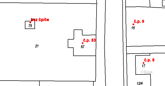 Obora 53, Chomutice na parcele st. 87 v KÚ Obora u Chomutic, Katastrální mapa