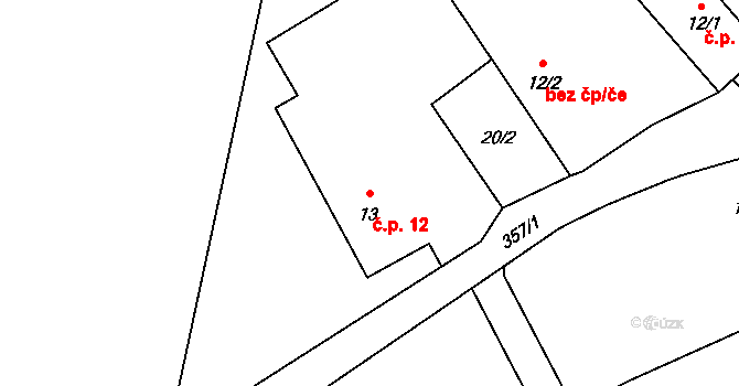 Dolní Černůtky 12, Jeřice na parcele st. 13 v KÚ Dolní Černůtky, Katastrální mapa