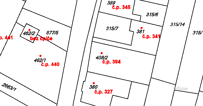 Třebenice 394 na parcele st. 408/2 v KÚ Třebenice, Katastrální mapa