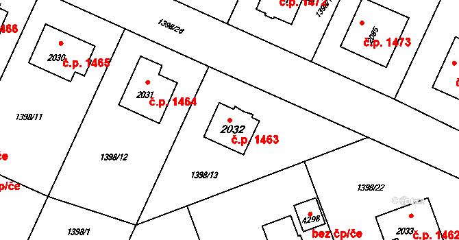 Rožnov pod Radhoštěm 1463 na parcele st. 2032 v KÚ Rožnov pod Radhoštěm, Katastrální mapa