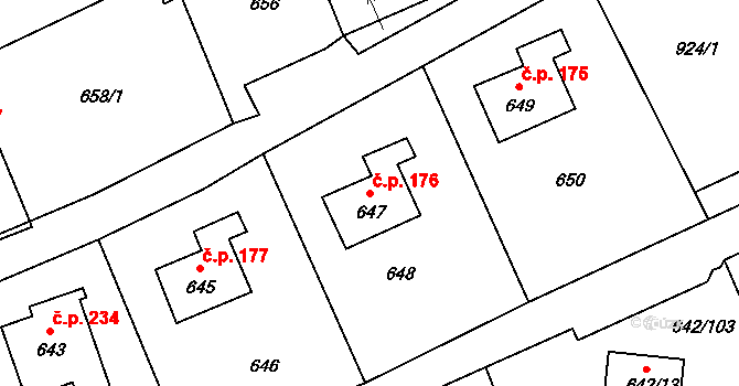 Svádov 176, Ústí nad Labem na parcele st. 647 v KÚ Svádov, Katastrální mapa