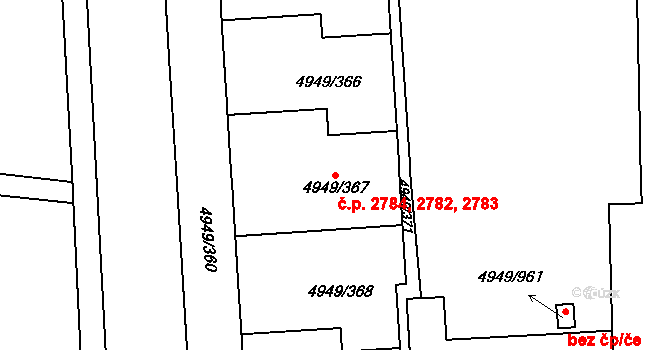 Severní Terasa 2782,2783,2784, Ústí nad Labem na parcele st. 4949/367 v KÚ Ústí nad Labem, Katastrální mapa