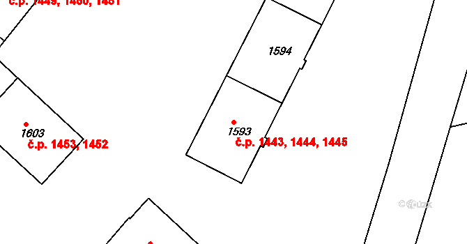 Lysá nad Labem 1443,1444,1445 na parcele st. 1593 v KÚ Lysá nad Labem, Katastrální mapa