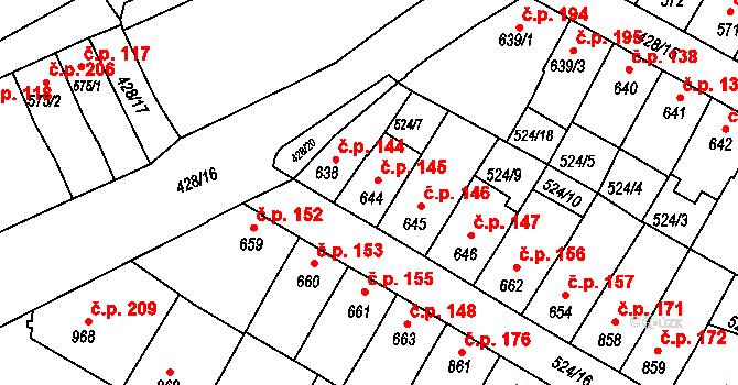 Stařečka 145, Třebíč na parcele st. 644 v KÚ Třebíč, Katastrální mapa