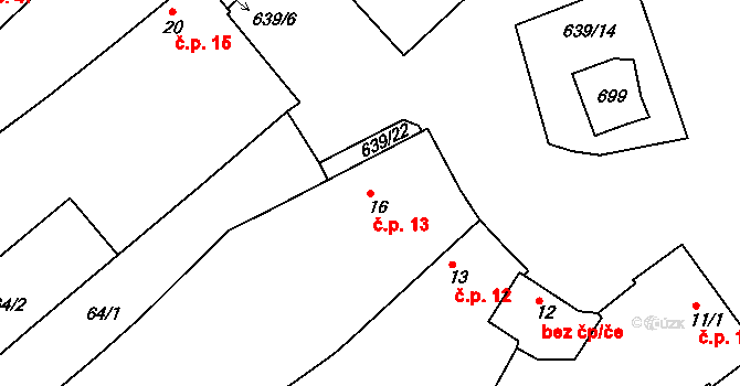 Žichov 13, Měrunice na parcele st. 16 v KÚ Žichov, Katastrální mapa