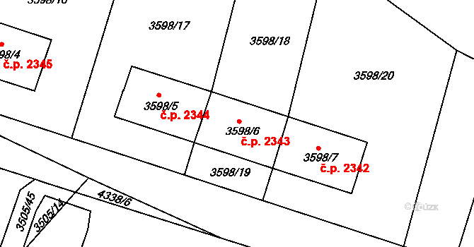 Teplice 2343 na parcele st. 3598/6 v KÚ Teplice, Katastrální mapa