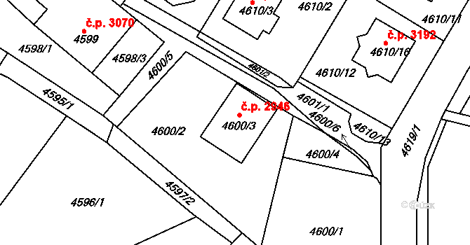 Teplice 2946 na parcele st. 4600/3 v KÚ Teplice, Katastrální mapa