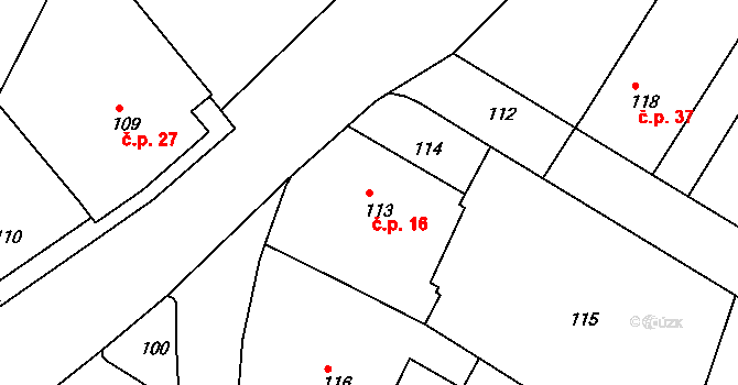 Milonice 16 na parcele st. 113 v KÚ Milonice u Lipůvky, Katastrální mapa