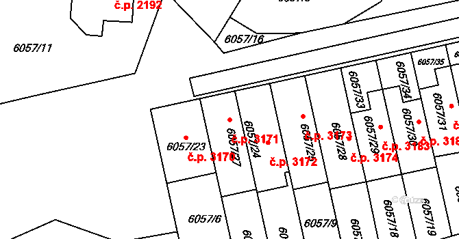 Frýdek 3171, Frýdek-Místek na parcele st. 6057/27 v KÚ Frýdek, Katastrální mapa