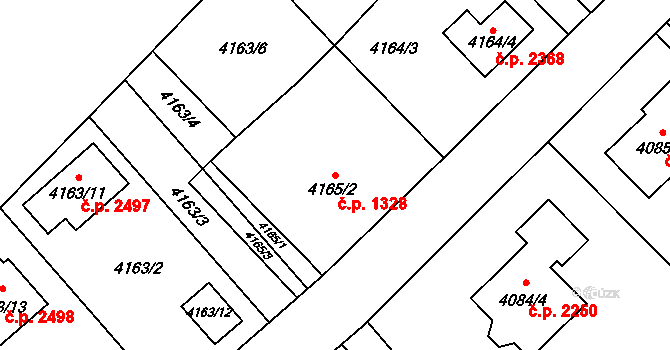Místek 1328, Frýdek-Místek na parcele st. 4165/2 v KÚ Místek, Katastrální mapa