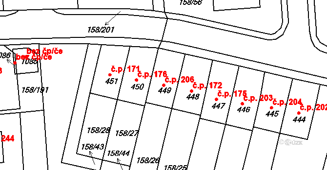 Háje 206, Cheb na parcele st. 449 v KÚ Háje u Chebu, Katastrální mapa