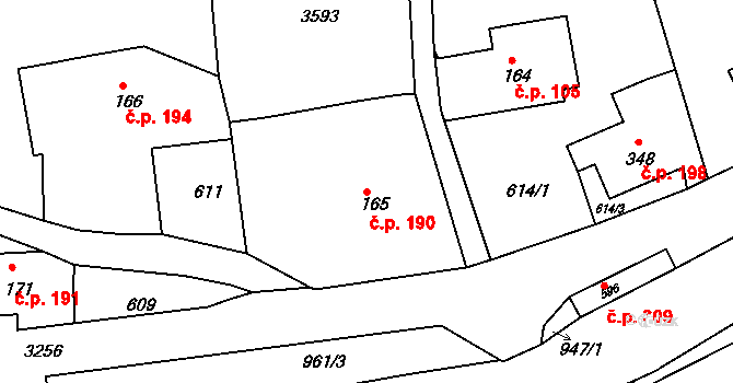 Jílové 190 na parcele st. 165 v KÚ Jílové u Děčína, Katastrální mapa