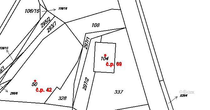 Zibohlavy 69, Kolín na parcele st. 104 v KÚ Zibohlavy, Katastrální mapa