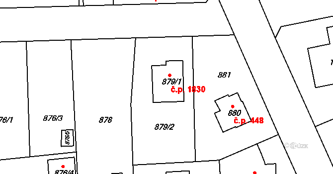 Modřany 1830, Praha na parcele st. 879/1 v KÚ Modřany, Katastrální mapa