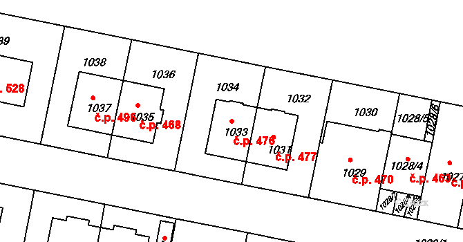 Liboc 476, Praha na parcele st. 1033 v KÚ Liboc, Katastrální mapa