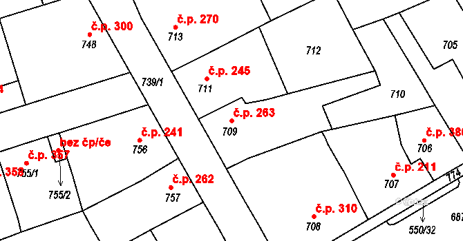 Zdice 263 na parcele st. 709 v KÚ Zdice, Katastrální mapa