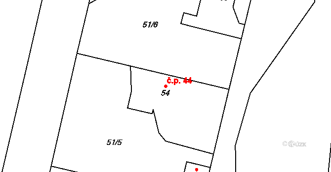 Mutěnice 44 na parcele st. 54 v KÚ Mutěnice u Strakonic, Katastrální mapa