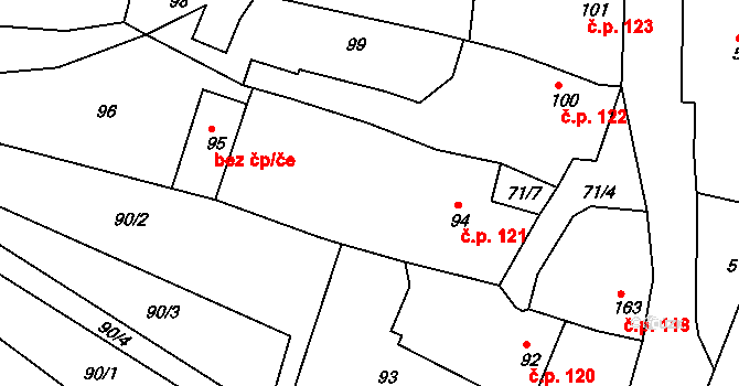 Mutěnice 121 na parcele st. 94 v KÚ Mutěnice, Katastrální mapa